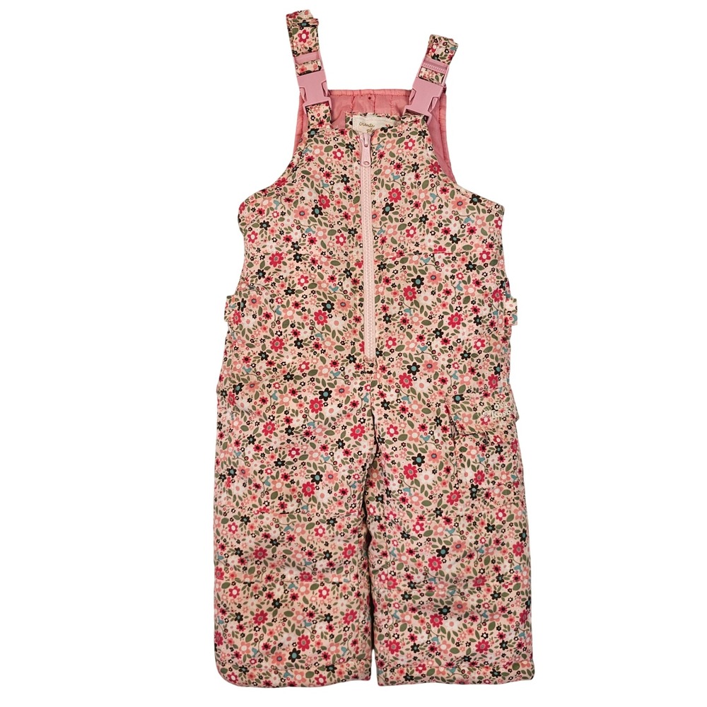 OshKosh‎ B'gosh Girls Floral Snow Bibs Pink Insulated Overalls 18M